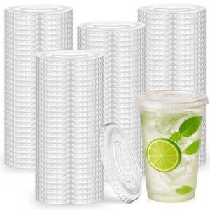 lot 11148 image: Hortsun 500 Count 98mm Clear PET Plastic Flat Lids with Straw Slot Fits 16, 20, 24 oz Cups Disposable Plastic Transparent Cup Lids for Iced Coffee Milkshake Ice Cream Office Home Travel Supplies - Retail $37