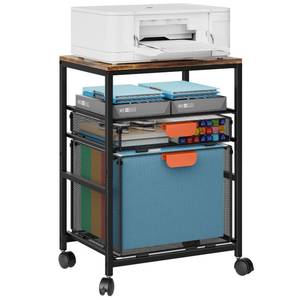 lot 11150 image: Marbrasse Rolling File Cart with Handle, Mobile File Cabinet on Lockable Wheels, Office Filing Cabinet Organizer, Printer Stand with Hanging File Folder Organizer for Home Office - Dark Brown - Retail $40