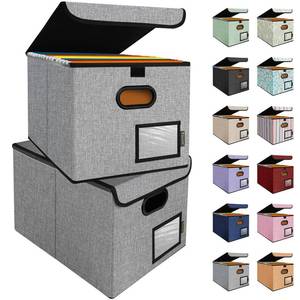 lot 11156 image: BALEINE File Organizer Box with Lid, Collapsible File Folder Organizer with Plastic Slide, Hanging File Folder Box for Office Document Storage (2 Pack, Grey) - Retail $30