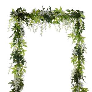 lot 11161 image: DearHouse 4Pcs 6.6FtPiece Artificial Flowers Silk Wisteria Garland Artificial Wisteria Vine Rattan Silk Hanging Flower for Home Garden Outdoor Ceremony Wedding Arch Floral Decor (White) - Retail $30