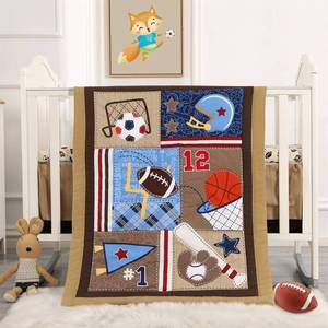 lot 11162 image: Wowelife Sports Mini Crib Bedding Set Boys Brown 3PCs Mini Crib Comforter Set Basketball Baseball Rugby Nursery Bedding Sets for Boys with Soft Comforter, Crib Skirt and 38x24 Sheet, Brown - Retail $30