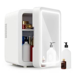 lot 11165 image: Easy-Take Skincare Fridge - Mini Fridge with Dimmable LED Mirror (4 Liter6 Can), Cooler and Warmer, for Skincare and Food, Mini Fridge for Bedroom, Office and Car, White