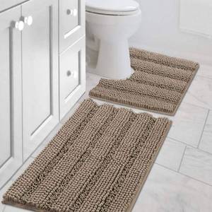 lot 11172 image: H.VERSAILTEX Bathroom Rugs Bath Rug Set 2 Piece Bathroom Contour Rug Toilet Mat Sets Non Slip Contour Bath Rug Ultra Thick Water Absorbent Striped Bath Mats(20 x 32in Plus 20in x 20in U, Taupe Brown) - Retail $28in