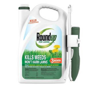 lot 11173 image: Roundup for Lawns Ready-to-Use with Extend Wand, Tough Weed Killer for Use on Northern Grasses, 1.33 gal. - Retail $23