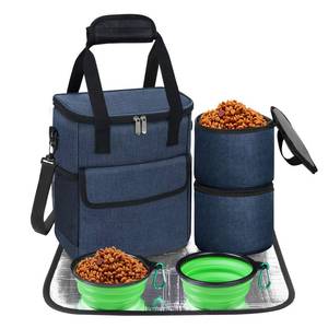 lot 11174 image: NECKORY Dog Travel Bag, Weekend Dog Travel Accessories for Camping, Pet Travel Bags with 2 Collapsible Dog Bowls, 2 Travel Dog Food Container, 1 Waterproof Pet Feeding Mat - S, Tibetan Blue - Retail $20