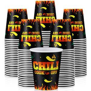 lot 11177 image: Jingmore 100 Pcs 9 oz Chili Tasting Cups Large - Mexican Cook off Party Supplies, Disposable, Cinco De Mayo Decorations(Novel,Black) - Retail $17
