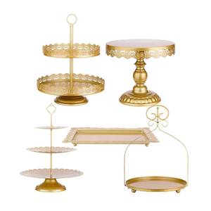 lot 11190 image: ZUMELER Gold 5Pcs Cake Stands Set Metal Round Cupcake Holder Cookies Dessert Display Plate Serving Tower Tray Platter with Handl for Baby Shower Wedding Birthday Party Celebration - Retail $65