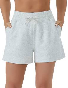 lot 12331 image: THE GYM PEOPLE Womens Drawstring Sweat Shorts High Waisted Summer Workout Lounge Shorts with Pockets Heather White - Retail $24