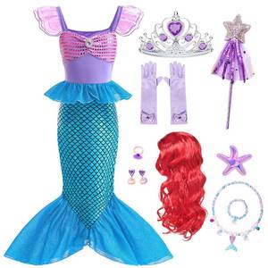 lot 12333 image: iTVTi Little Girls Mermaid Costume Princess Dress Up Ariel Outfits with Accessories Wig Birthday Party Halloween Cosplay, Blue, 2-3 Years(Tag 100) - Retail $26