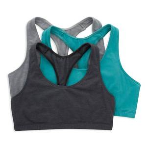 lot 12338 image: Hanes Womens Racerback Bralette Pack, Low Impact Sports Bra, Solid or Assorted, 3-Pack, Concrete HeatherIsle GreenSky Grey Heather - Retail $16