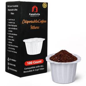 lot 12340 image: 100 Count Fanativita K Cup Coffee Filters Disposable for Keurig Single Cup, Compatible with All Reusable K Cups (White) - Retail $8