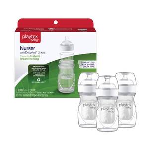 lot 12342 image: Diaper Genie Playtex Baby Nurser Bottle with Pre-Sterilized Disposable Drop-Ins Liners, Closer to Breastfeeding, 4 Ounce Bottles, 3 Count - Retail $331