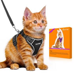 lot 12344 image: Halypet Cat Harness and Leash Set MAX Safety 4th-Gen Upgrade Escape Proof Adjustable Cat Leash Comfortable Soft Vest Easy to Wear Kitten Harness with Reflective Strip for Cats Walking, XS Black - Retail $15