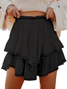 lot 12346 image: Aoudery Flowy Shorts for Women Casual Boho Ruffle Tiered Skorts High Waist Mini Skirts Golf Tennis Butterfly Crochet Shorts - Black M - Retail $28