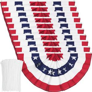 lot 12359 image: USA Pleated Fan Banner Patriotic Half Fan Banner Flag with Canvas Header and Brass Grommets for 4th of July Memorial Day Indoor Outdoor Decoration (10, 1.5x3 Feet) - Retail $26