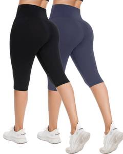 lot 12361 image: MOREFEEL Womens Knee Length Leggings-High Waist Capri Pants for Women Yoga Workout Biker Shorts Casual Summer(Large-X-Large, 2-BlackNavy Blue)