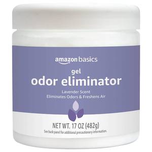 lot 12363 image: Amazon Basics Gel Odor Eliminator, Activated Charcoal, Lavender, 17 Oz, Pack of 1 - Retail $5