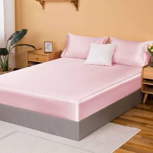 lot 12366 image: NSGZ Satin Fitted Sheet Twin XL, Single Silky Fitted Sheet Only Soft Deep Pocket Bottom Bed Sheets, Wrinkle Free and Fade Resistant and Breathable Bottom Sheets- Pink - Retail $17