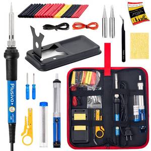 lot 12371 image: Soldering Iron Kit, 60W Soldering Iron, 2 Soldering Iron Tips, 14-in-1 Adjustable Temperature, Solder Wire, Desoldering Pump, Stand, Fast Heating for Electronics Repair Hobby DIY 120V US Plug - Retail $14