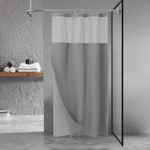 lot 12374 image: NandY HOME Stall Waffle Shower Curtain with Snap-in Fabric Liner and Hooks Set - 36 x 72in Small Shower Stall Size, Hotel Style and Mesh Top Window, Machine Washable - 36x72, Gray - Retail $20in