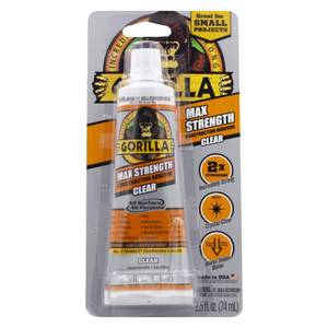 lot 12379 image: Gorilla Max Strength Construction Adhesive, Clear Glue, 2.5 Ounce Squeeze Tube (Pack of 1) - Gap Filling and Waterproof - Retail $8