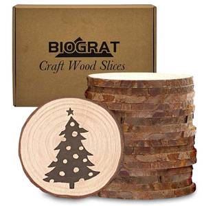 lot 12381 image: BIOGRAT 3 Inch Wood Slices Discs Ornaments for Crafts, 16 Pcs 2.8-3.1 inches Diameter 0.2 inches thickniss - Retail $9