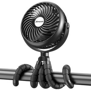 lot 18185 image: AMACOOL Baby Stroller Fan - 5000mAh Rechargeable, 3-Speed, Strong Yet Quiet, 360°Rotate Portable Clip on Fan for Travel, Car Seat, Crib, Bike, Treadmill, Beach Vacation Essentials - Retail $28