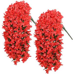 lot 18188 image: Siyaluens 2Pcs UV Resistant Artificial Flowers for Outdoors, Realistic Faux Silk Bougainvillea Flowers, Fake Hanging Plants for Porch Patio Balcony Decoration (Red) - Retail $17
