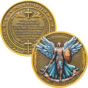lot 18202 image: Archangel Michael Protection Challenge Coin for Divine Guidance and Safety Bible Verses Pocket Token (Single Coin) - Retail $14