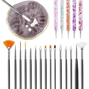 lot 18213 image: 22 Pcs Nail Art Brushes Set, 1 Pcs Resin Nail Art Palette, 15 Pcs Nail Art Brushes, 5 Pcs Nail Art Dotting Pens, A Spatula, Nail Design Tools for Nail Art Home Salon - Retail $6