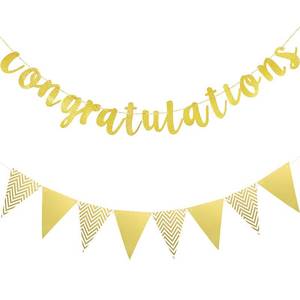 lot 18225 image: Boao Pre-Strung Congratulations Banner Glitter Congratulation Banner 10 ft Congrats Garland for Graduation, Wedding, Retirement, Baby Shower, Birthday, Celebration Party Decorations(Gold) - Retail $8