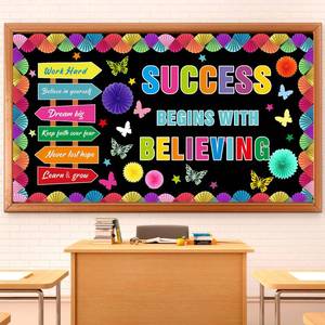 lot 18240 image: Fullhawl 3D Inspirational Success Quote Bulletin Board Decorations Set for Classroom Cutouts Back to School Colorful Paint Theme Bulletin Board Borders Letters Kindergarten Preschool Classroom Decor - Retail $13
