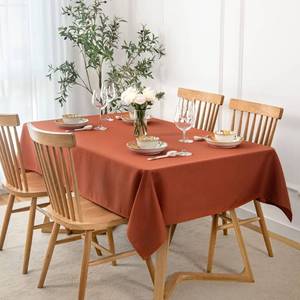 lot 18248 image: maxmill Rectangle Slubby Textured Tablecloth Waterproof Spillproof Wrinkle Free Fall Table Cloth, Kitchen Dining Room Thanksgiving Decoration, Fabric Table Cover Halloween Party, 52 x 70 Inch, Rust - Retail $42