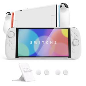 lot 18252 image: PlayVital Ranger Protective Case for Nintendo Switch 2 with Stand  Ergonomic Anti-Slip Silicone Grips, Dockable Hard Shell, 4 Thumbstick Caps  Quick-Release-Joycon Design Full-Body Cover, White - Retail $20