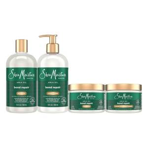 lot 18254 image: SheaMoisture Bond Repair Shampoo, Conditioner, Leave-In, and Masque 4 Pk Alma Oil to Strengthen Hair with Restorative HydroPlex Infusion - Retail $46