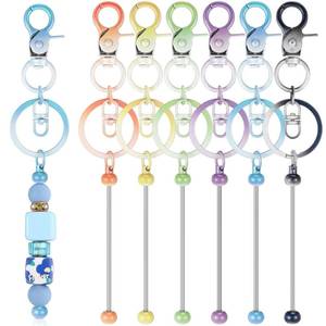 lot 18257 image: Huwena 6 Pcs Beadable Keychain Bars Blanks Bead Keychain Metal for Pendant DIY Crafts Jewelry Making Gift(Sweet Colors) - Retail $6