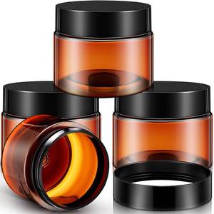 lot 18261 image: Patelai 4 Pieces Round Wide-mouth Leak Proof Plastic Container Jars with Lids for Travel Storage Makeup Beauty Products Face Creams Oils Salves Ointments DIY Making(2 Ounce,Amber) - Retail $7