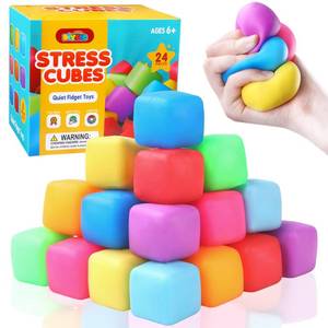 lot 18262 image: DIYDEC 24 Pcs Stress Cube Toys 8 Colors Slow Rising Stress Balls for Kids Classroom Prizes Goodie Bags Squeeze Stretch Fidget Balls for Party Favors Adults Stress Relief - Retail $16