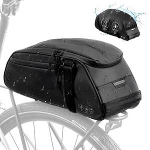 lot 18264 image: WOTOW Reflective Rear Rack Bag, Water Resistant Bike Saddle Bag Panniers for Bicycles Ebike, 8L Trunk Storage Bag, Cycling Back Seat Cargo Carrier Pouch With Shoulder Strap (With Rain Cover) - Retail $34