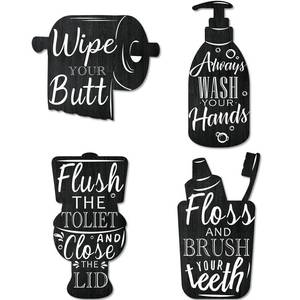 lot 18266 image: Yookeer 4 Pcs Black Bathroom Wall Decor Wooden Wall Art Wash Brush Floss Flush Signs Farmhouse Restroom Accessories Vintage Bathroom Home Laundry Room Decor - Retail $13