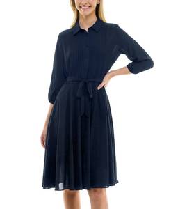 lot 18290 image: Nanette Nanette Lepore Womens Elbow Sleeve Pintuck Shirt Dress with Self Lining, Nanette Navy, 6