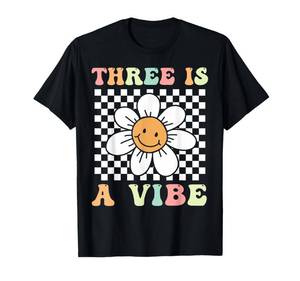 lot 18293 image: Three Is A Vibe Cute Groovy 3rd Birthday Party Daisy Flower T-Shirt - Retail $20
