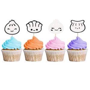 lot 18295 image: 24PCS Dumpling Cupcake Toppers, Chinese Food Themed Cupcake Toppers, Steamed Stuffed Bun Dessert Picks for Baby Shower Kids Birthday Party Decoration - WhiteandBlack Glitter - Retail $9