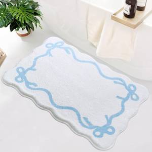 lot 18299 image: SHIYUE Scalloped Bow Bathroom Mat, Coquette Cute Non Slip Rug Aesthetic Preppy Microfiber Room Decor, Soft Bathtub Decoration(2130in Sky Blue) - Retail $1,898in