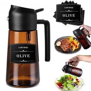 lot 18300 image: LAKUMIQI 2-in-1 Glass Oil Dispenser and Sprayer - 16oz470ml Leakproof Olive Oil Sprayer Bottle for Cooking, Air Fryer, BBQ, Baking, Salad (Black) - Retail $8