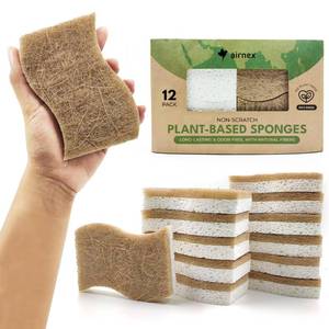 lot 19286 image: AIRNEX Biodegradable Natural Kitchen Sponge - Compostable Cellulose and Coconut Walnut Scrubber Sponge (12 Pack) - Retail $17