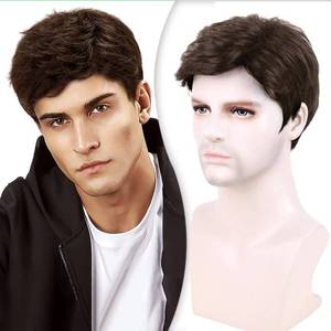 lot 20312 image: Creamily Mens Short Brown Wig Mens Curly Wigs Layered Natural Fluffy Synthetic Heat Resistant Halloween Costume Cosplay Wig for Men Hair Replacement Wigs Daily - Retail $20