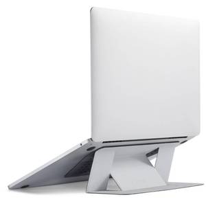 lot 20320 image: MOFT Laptop Stand for Desk, Adhesive MacBook Computer Stand with 2 Adjustable Viewing Angles, Foldable and Portable Laptop Riser Compatible with 11-16in Laptops, Misty Cove - Retail $30in