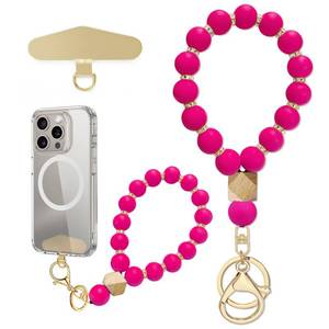 lot 20324 image: Yudaky Silicone Beaded Phone Wrist Strap, Phone Bracelet Strap with Tether Tab Elastic Hands Free Wristlet Strap (Rose Red) - Retail $10