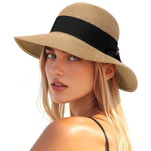 lot 20331 image: Beach Hats for Women - Wide Brim Sun Straw Hat for Women, UPF 50 UV Sun Protection Sun Hat Womens, Floppy Sun Hat Foldable Roll up Cap, Khaki - Retail $10